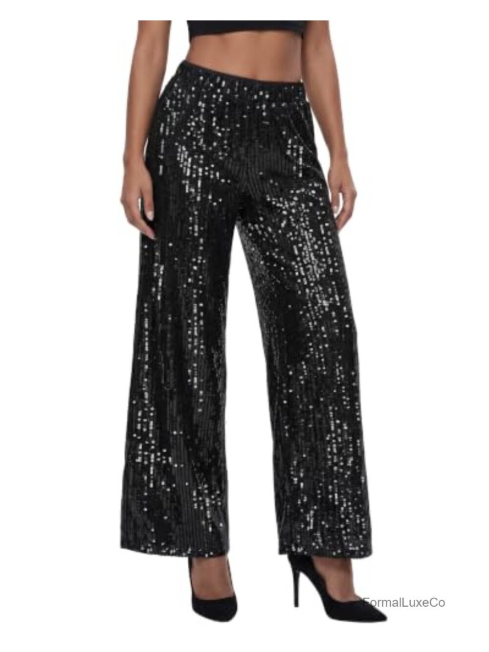 Sequin Sparkle Wide Leg Pants High Waist Disco Pants